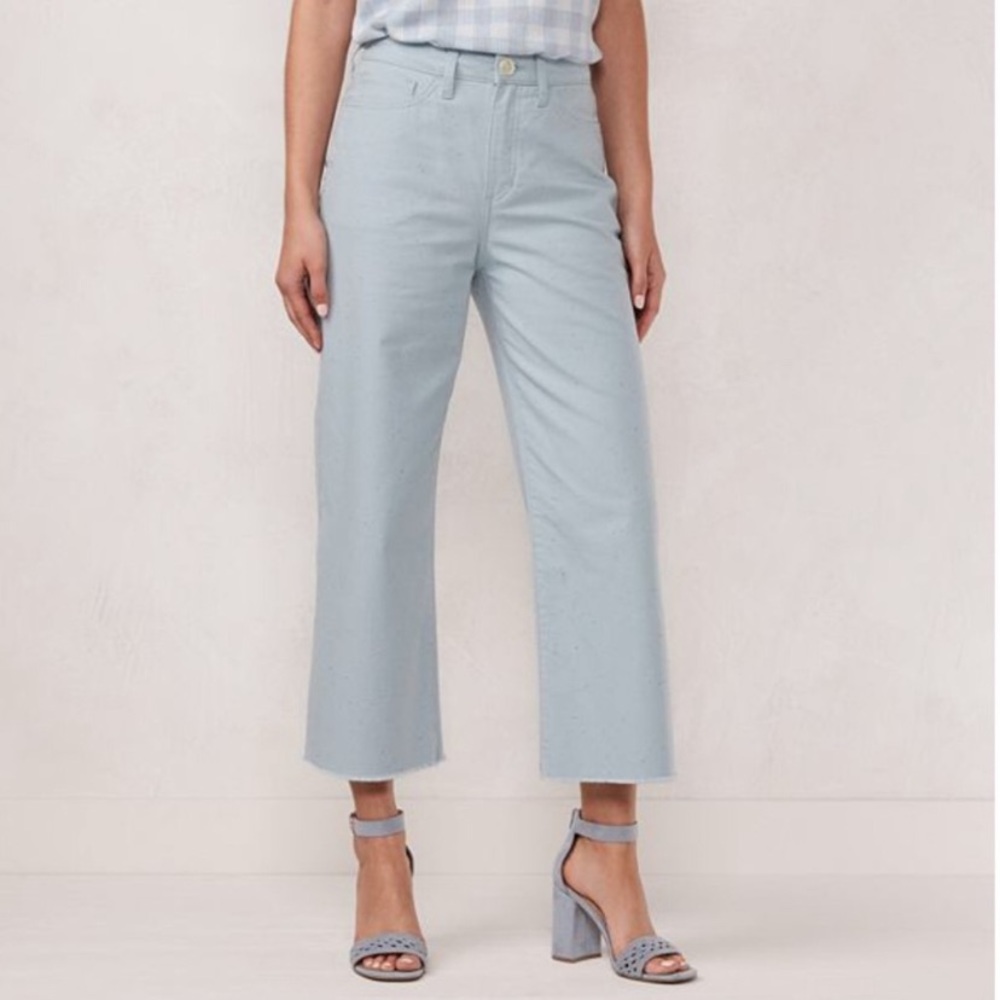 Lauren Conrad | Wide Leg Ankle Light Blue Pants Speckled Women’s Raw Hem Size 18